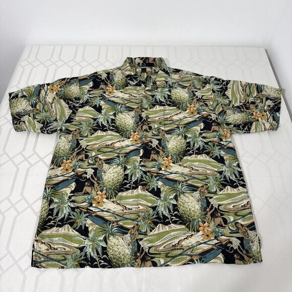 Tommy Bahama Linen Silk Blend Hawaiian Shirt Men's Palm Short Sleeves Sz L - Picture 1 of 11